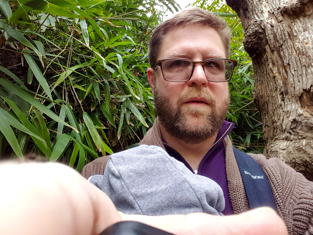 Chris and Skylark hike among bamboo